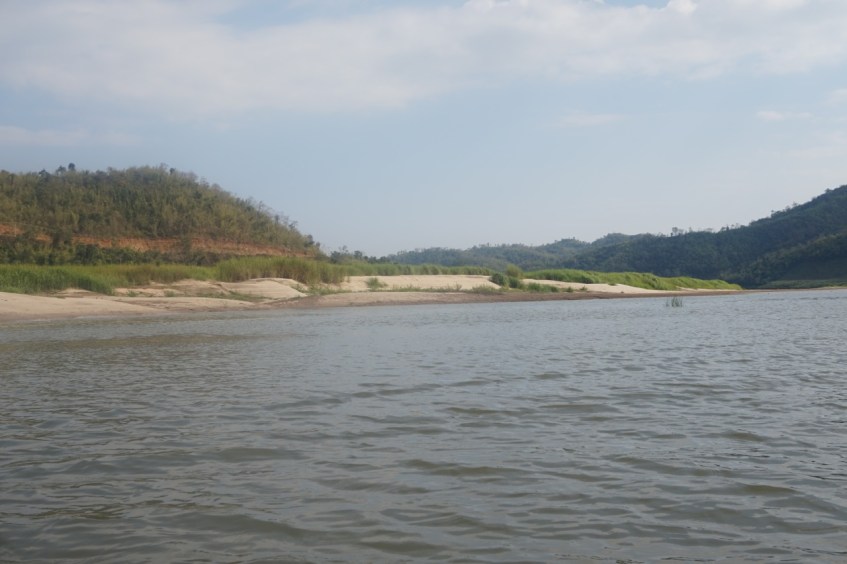 In the side channel beside a sandbar